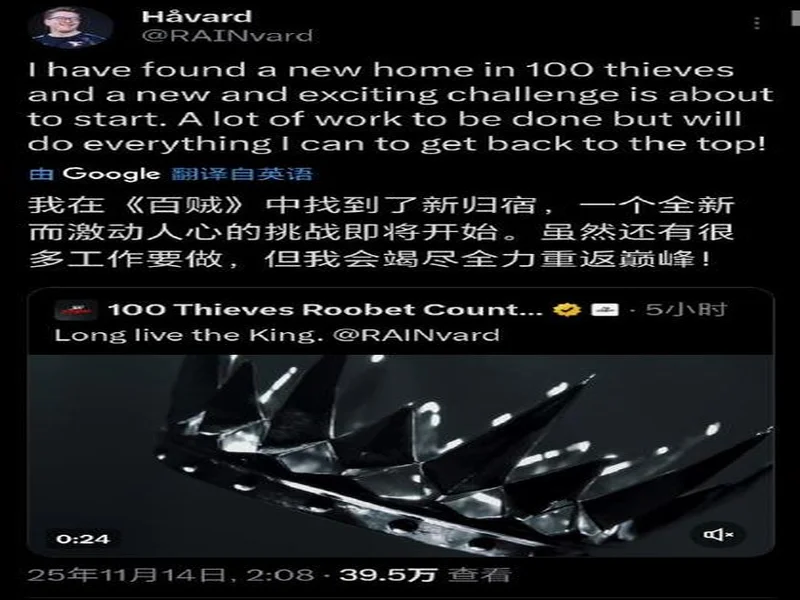 官宣：rain加盟100 Thieves